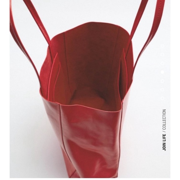 NWT Zara genuine leather book tote bag, strawberry red, patent - Picture 2 of 4